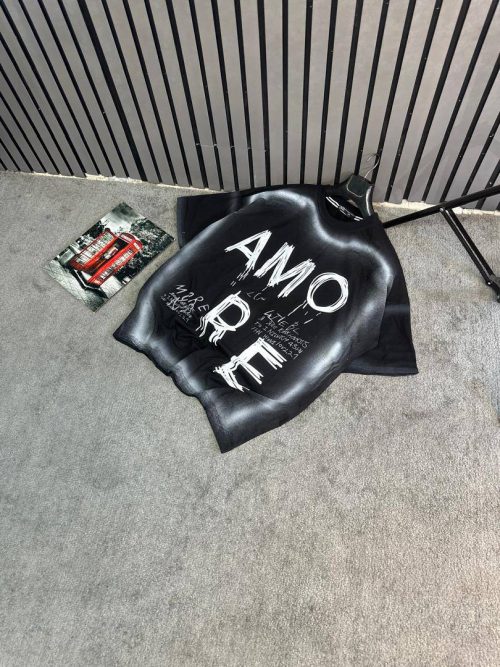 تیشرت پنبه باکسی رنگ مشکی طرح   AMORE