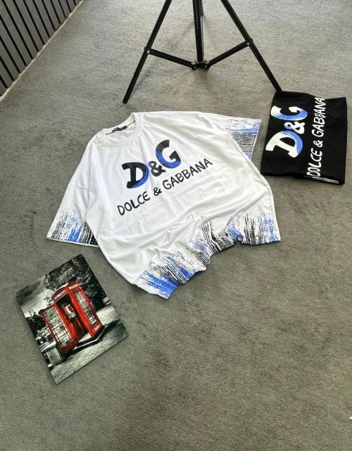 تیشرت پنبه باکسی سفید D&G