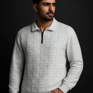 دورس نیم زیب طرح برجسته سفید