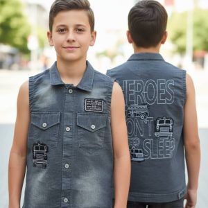 جلیقه وست جین بچه گانه طوسی