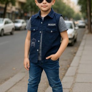 جلیقه وست جین بچه گانه سرمه ای