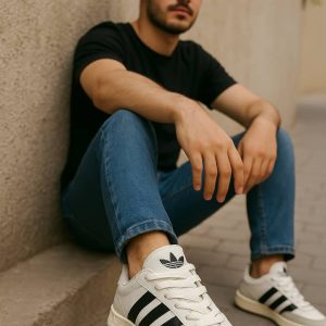 کتونی آدیداس سه خط نیم جیر سفید طوسی