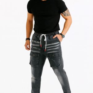 شلوار جین اسلش 6 جیب ذغالی تیره