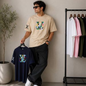 تیشرت پارچه دورس طرح LV رنگ کرم