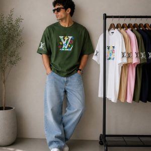 تیشرت پارچه دورس طرح LV رنگ سبز
