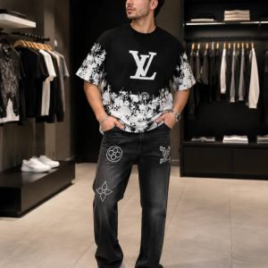 تیشرت پنبه سوپر طرح LV مشکی
