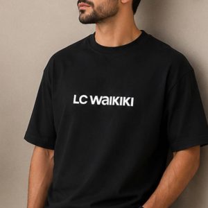 تیشرت نخ پنبه مشکی طرح LC WAIKIKI