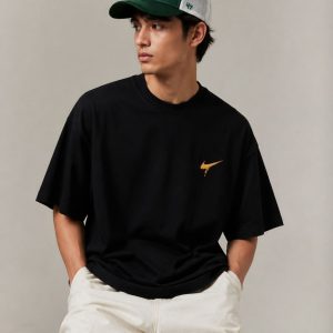 تیشرت نخ پنبه مشکی گلدوزی استیکر NIKE