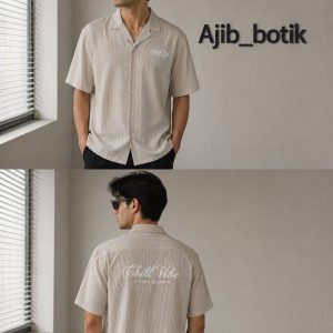پیراهن باکسی تابستانی راه راه طرح  Chill  Vibe رنگ کرم
