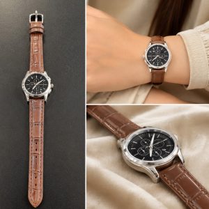 ساعت مچی زنانه مارک TISSOT بند چرمی قهوه ای صفحه مشکی