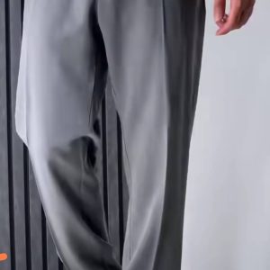 شلوار کمرکش پارچه مازاراتی بدون دکمه رنگ طوسی