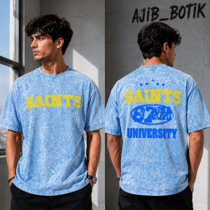 تیشرت دو نخ پنبه سنگشور طرح SAINTS 87 رنگ آبی