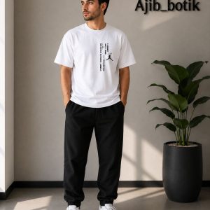 تیشرت نخ پنبه 26 طرح جردن رنگ سفید