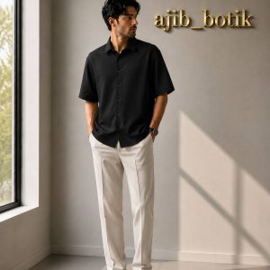پیراهن باکسی پارچه مازراتی ساده مشکی