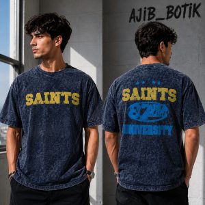 تیشرت دو نخ پنبه سنگشور طرح SAINTS 87 رنگ ذغالی
