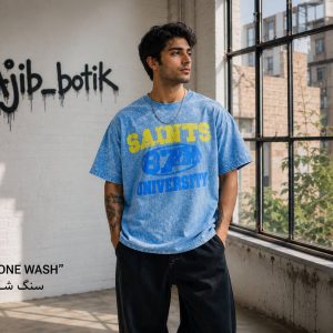 تیشرت دو نخ پنبه سنگشور طرح SAINTS 87 رنگ آبی