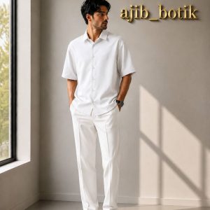 پیراهن باکسی پارچه مازراتی ساده سفید