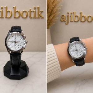 ساعت مچی زنانه مارک TISSOT بند چرمی مشکی صفحه سفید