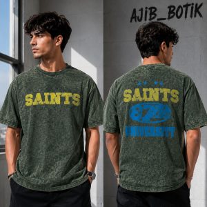 تیشرت دو نخ پنبه سنگشور طرح SAINTS 87 رنگ سبز یشمی