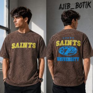 تیشرت دو نخ پنبه سنگشور طرح SAINTS 87 رنگ قهوه ای
