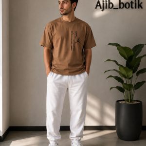 تیشرت نخ پنبه 26 طرح جردن رنگ قهوه ای