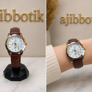 ساعت مچی زنانه مارک TISSOT بند چرمی قهوه ای صفحه سفید