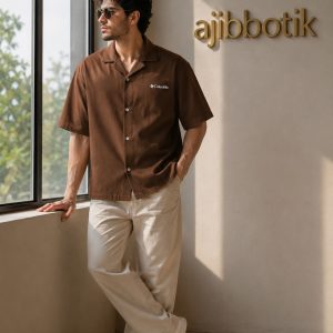 پیراهن باکسی پارچه مازراتی قهوه ای
