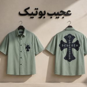 پیراهن باکسی  کتان طرح صلیب سبز