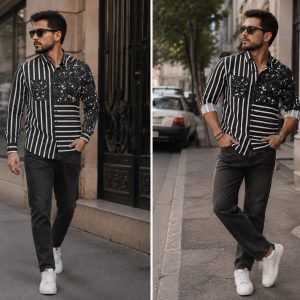 حراج حراج پیراهن تک سایز مازراتی مشکی طرح دار