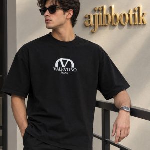 فروش ویژه تیشرت دورس دو نخ پنبه مدل  VALENTINO رنگ مشکی