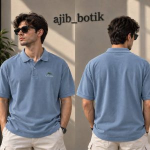 پیراهن جودون یقه دار طرح LACOSTE رنگ طوسی