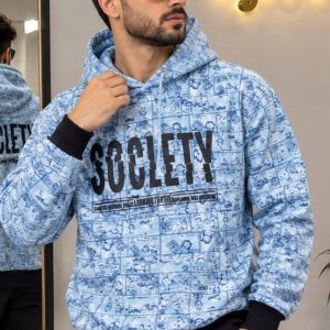 هودی پارچه اسپان طرح SOOLETY رنگ آبی