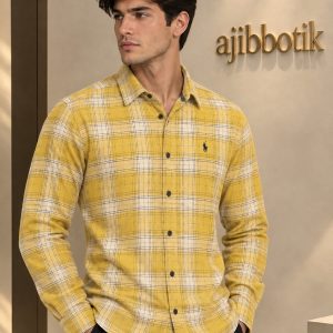 پیراهن پشمی پاییزه چهارخانه رنگ زرد