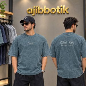 فروش ویژه تیشرت سنگشور پنبه  طرح Chill Vibe رنگ سبزآبی