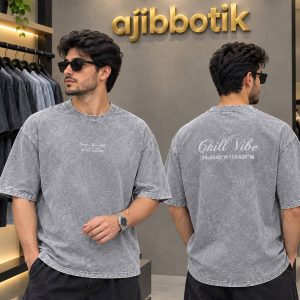 فروش ویژه تیشرت سنگشور پنبه  طرح Chill Vibe رنگ طوسی روشن