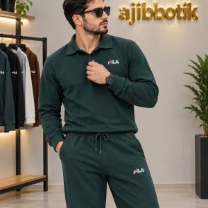 ست مراکشی  پارچه بیسکویتی یقه دار  پاییزه رنگ سبزیشمی
