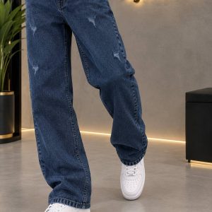 شلوار جین بگ آبی زاپدار