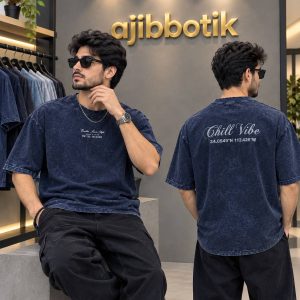 فروش ویژه تیشرت سنگشور پنبه  طرح Chill Vibe رنگ سرمه ای