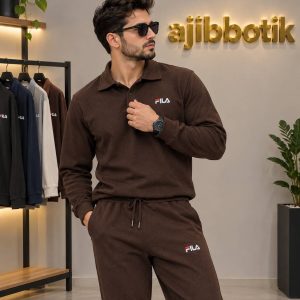ست مراکشی  پارچه بیسکویتی یقه دار  پاییزه رنگ قهوه ای