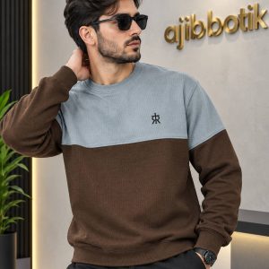 دورس پاییزه دو تیکه پارچه بیسکویتی طوسی قهوه ای